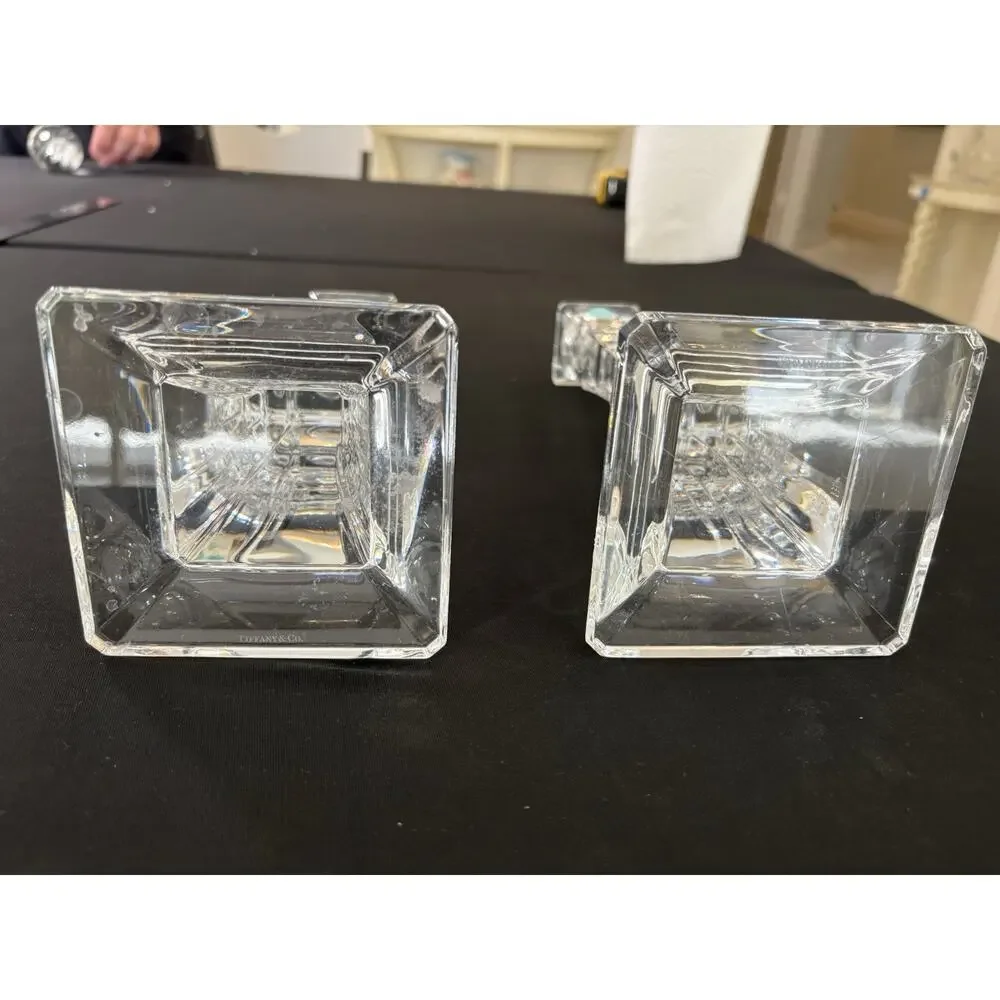 Tiffany & Co Crystal Candlesticks Pair Made in Slovenia